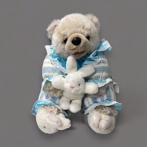 1992 Vintage Plush Creations Inc Pajamas Bear Stuffed Plush W/ Bunny & Slippers